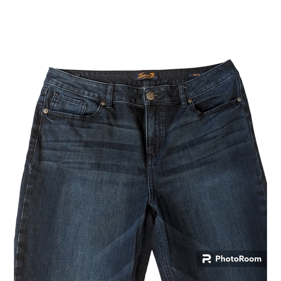 Seven7 Skinny Whiskered Dark Blue Washed Denim Cropped Capri Jeans Women's 16 - Picture 4 of 8